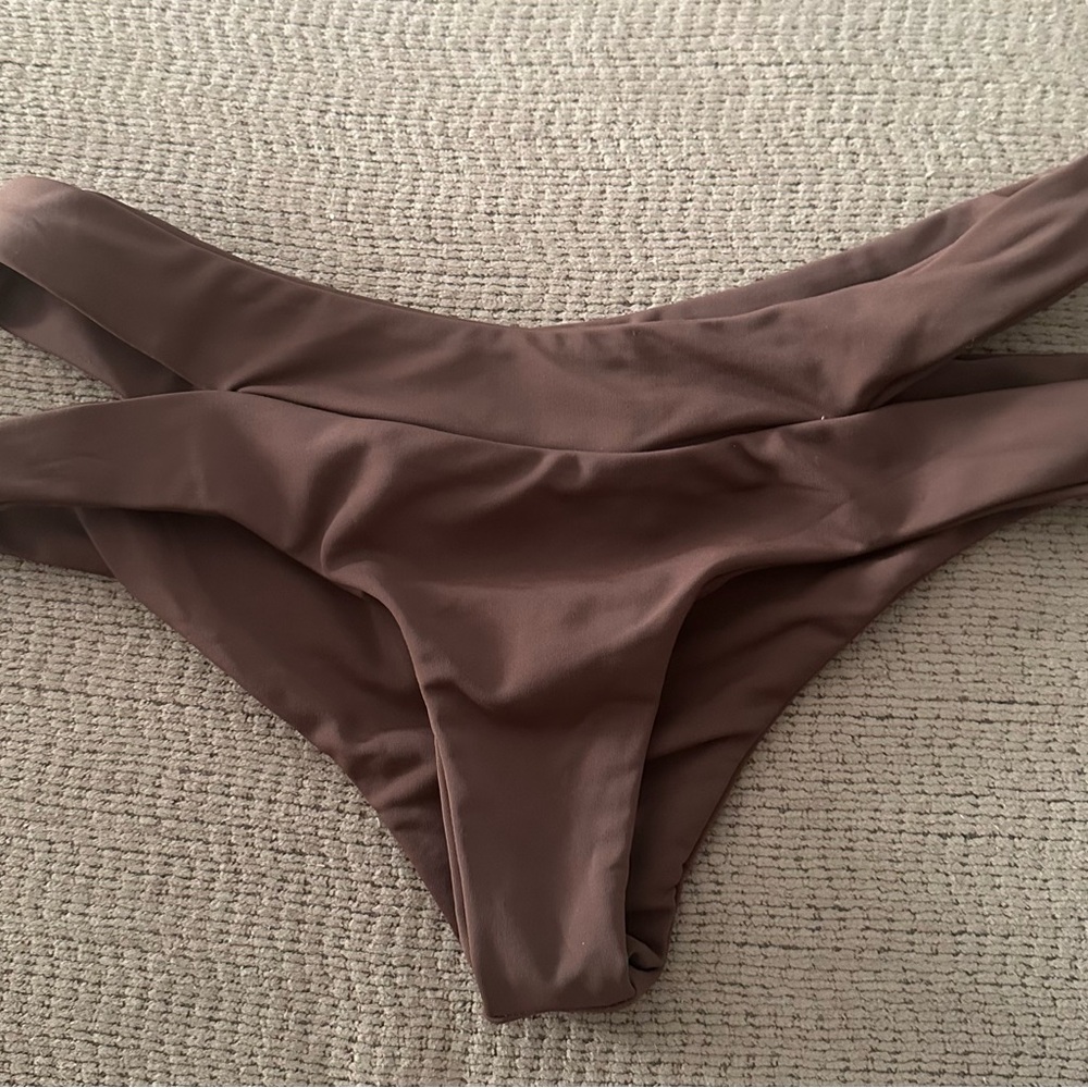 Brown Cheeky Bikini Bottom with High-Cut Legs